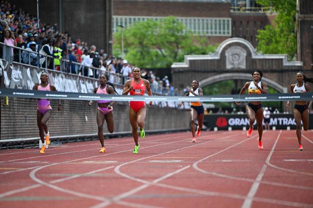 Grand Slam Track Philadelphia 2025 - Day Two PHILADELPHIA, UNITED STATES – JUNE 1: Jasmine Jones (3rd left) of the United States finishes second in the Women’s 400 meters and wins in the Women s Long Hurdles category, on the second day of the third leg of the Grand Slam Track Series, held at the historic Franklin Field in Philadelphia, Pennsylvania, United States, on June 1, 2025. Artur Widak Anadolu Philadelphia United States. Editorial use only. Please get in touch for any other usage. Copyright: x2025xAnadoluxArturxWidakx