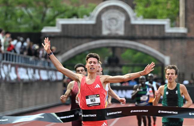 Grand Slam Track Philadelphia 2025 - Day Two PHILADELPHIA, UNITED STATES – JUNE 1: Nico Young of the United States wins the Men’s 3000 meters and the Men s Long DIstance category on the second day of the third leg of the Grand Slam Track Series, held at the historic Franklin Field in Philadelphia, Pennsylvania, United States, on June 1, 2025. Artur Widak Anadolu Philadelphia United States. Editorial use only. Please get in touch for any other usage. Copyright: x2025xAnadoluxArturxWidakx