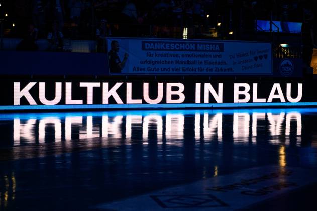Advertisement for ThSV Eisenach in the Werner Assmann Halle on matchday 33 GER, ThSV Eisenach vs. 1 VfL Potsdam, Handball, 1 Bundesliga, 33 Matchday, Season 2024 2025, 04 06 2025 GER, ThSV Eisenach vs. 1 VfL Potsdam, Handball, 1 Bundesliga, 33 Matchday, Season 2024 2025, 04 06 2025 Eisenach Copyright: xEibner-Pressefoto MartinxHerbstx EP_MHT
