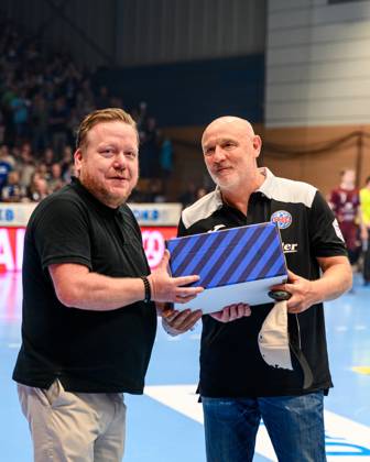 Herbert Mueller Coach Thueringer HC and Rene Witte Managing Director, ThSV Eisenach GER, ThSV Eisenach vs. 1 VfL Potsdam, Handball, 1 Bundesliga, 33 Matchday, Season 2024 2025, 04 06 2025 GER, ThSV Eisenach vs. 1 VfL Potsdam, Handball, 1 Bundesliga, 33 Matchday, Season 2024 2025, 04 06 2025 Eisenach Copyright: xEibner-Pressefoto MartinxHerbstx EP_MHT