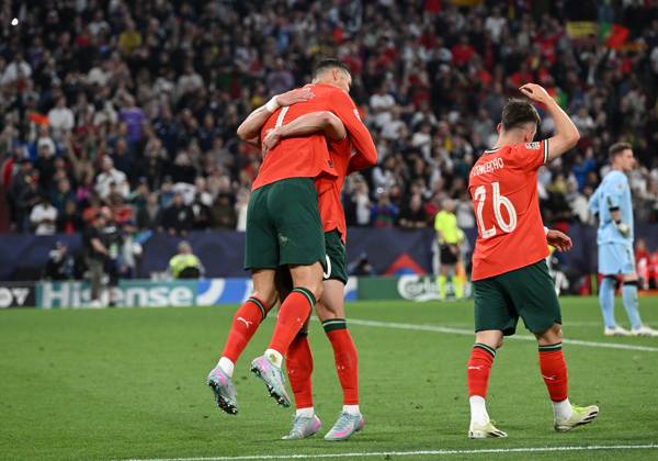 04 06 2025, xjrdrx, Football UEFA Nations League 1 2 Final, Germany Portugal v l Cristiano Ronaldo Portugal celebrate the goal, Der Torjubel zum 1 2 DFL DFB REGULATIONS PROHIBIT ANY USE OF PHOTOGRAPHS as IMAGE SEQUENCES and or QUASI VIDEO Muenchen