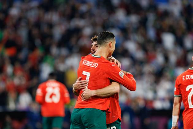Cristiano Ronaldo seen celebrating after scoring goal during official training before UEFA Nations League 2025 semifinal game between national teams of Germany and Portugal (Maciej Rogowski) Munich Allianz Arena Germany Copyright: xMaciejxRogowskix germanyportugal2425-55