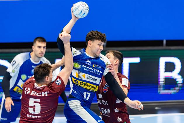 04 06 2025, GER, Handball, Men, Season 24 25, 1 Daikin Handball Bundesliga, 33 Matchday, ThSV Eisenach 1 VfL Potsdam Josip Simic 1 VfL Potsdam Jannek Klein 1 VfL Potsdam Marko Grgic ThSV Eisenach,17 99817 Eisenach Werner Assmann Halle Am Sportp Thueringen Germany
