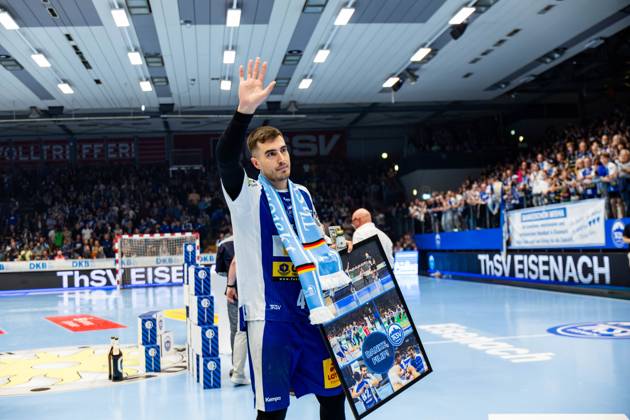 04 06 2025, GER, Handball, Men, Season 24 25, 1 Daikin Handball Bundesliga, 33 Matchday, ThSV Eisenach 1 VfL Potsdam Filip Vistorop ThSV Eisenach,4 99817 Eisenach Werner Assmann Halle Am Sportp Thueringen Germany