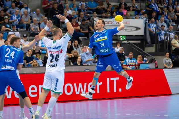Handball I Men I Season 2024 2025 I Bundesliga I 34 Matchday I TVB Stuttgart SC DHfK Leipzig I 08 06 2025 Kai Häfner 34, TVB Stuttgart im Wurf Stuttgart Porsche Arena Baden Württemberg Germany Copyright: xLobeca MaxxPetershansx