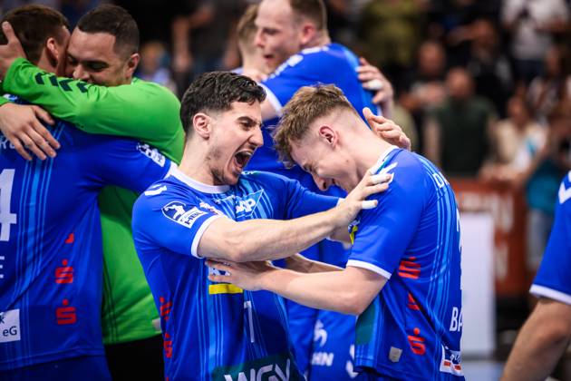 Alon Oberman TVB Stuttgart, 07 with Nico Bacani TVB Stuttgart, 02 GER, TVB Stuttgart SC DHfK Leipzig, DAIKIN HBL, Handball, Bundesliga, 34 Matchday, Season 2024 2025, 08 06 2025 GER, TVB Stuttgart SC DHfK Leipzig, DAIKIN HBL, Handball, Bundesliga, 34 Matchday, Season 2024 2025, 08 06 2025 Stuttgart Copyright: xSandyxDinkelackerx EP_SDR