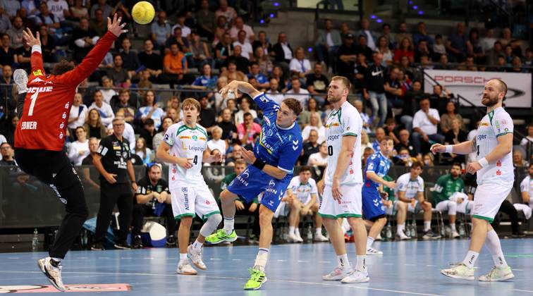 BAU 08 06 2025 Stuttgart Handball TVB Stuttgart vs SC DHFK Leipzig, Max Häfner TVB Center