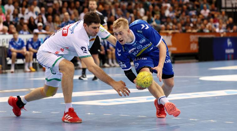 BAU 08 06 2025 Stuttgart Handball TVB Stuttgart vs SC DHFK Leipzig, f l Marko Mamic Leipzig , Torben Matzken TVB