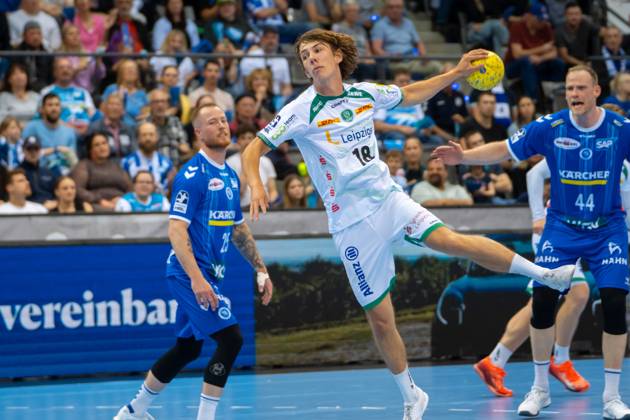 Handball I Men I Season 2024 2025 I Bundesliga I 34 Matchday I TVB Stuttgart SC DHfK Leipzig I 08 06 2025 Staffan Peter 18, SC DHfK Leipzig im Wurf Stuttgart Porsche Arena Baden Württemberg Germany Copyright: xLobeca MaxxPetershansx