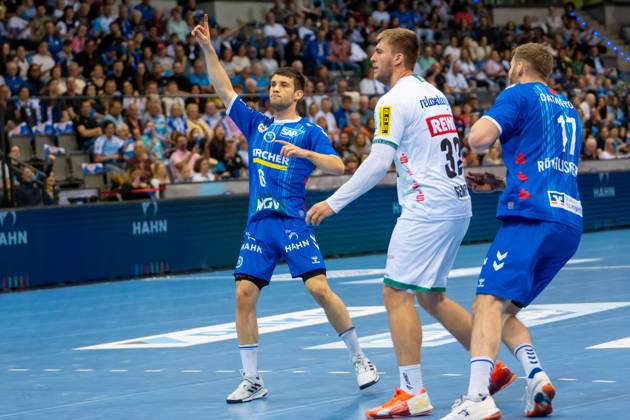 Handball I Men I Season 2024 2025 I Bundesliga I Matchday 34 I TVB Stuttgart SC DHfK Leipzig I 08 06 2025 Daniel Fernandez Jimenez 6, TVB Stuttgart celebrates after a seven-meter penalty Stuttgart Porsche Arena Baden Württemberg Germany Copyright: xLobeca MaxxPetershansx