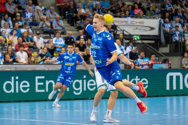 Handball I Men I Season 2024 2025 I Bundesliga I 34 Matchday I TVB Stuttgart SC DHfK Leipzig I 08 06 2025 Torben Matzken 22, TVB Stuttgart im Wurf Stuttgart Porsche Arena Baden Württemberg Germany Copyright: xLobeca MaxxPetershansx