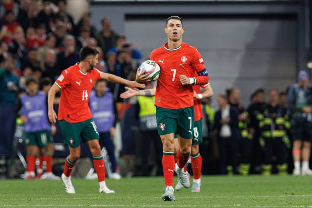 Cristiano Ronaldo seen celebrating after scoring goal during UEFA Nations League 2025 final game between national teams of Portugal and Spain (Maciej Rogowski) Munich Allianz Arena Germany Copyright: xMaciejxRogowskix portugalspain2425-62