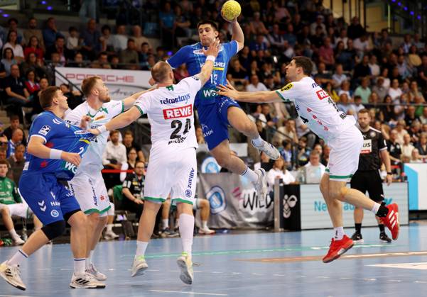 BAU 08 06 2025 Stuttgart Handball TVB Stuttgart vs SC DHFK Leipzig, f l Achilleas Toskas TVB, on the ball