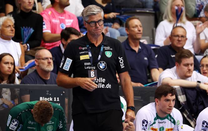 BAU 08 06 2025 Stuttgart Handball TVB Stuttgart vs SC DHFK Leipzig, Coach Runar Sigtryggsson Leipzig