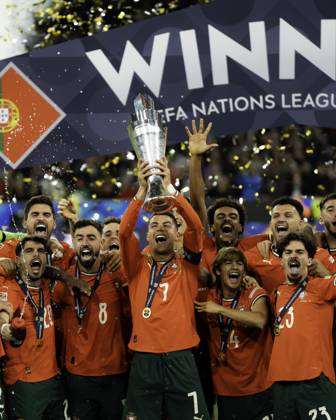 UEFA Nations League Final: Portugal vs Spain Cristiano Ronaldo celebrates with teammates after Portugal s victory over Spain in the UEFA Nations League final at Allianz Arena, Munich. Copyright: xTaiseixIwamotox