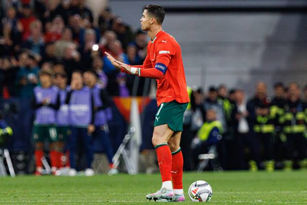 Cristiano Ronaldo seen celebrating after scoring goal during UEFA Nations League 2025 final game between national teams of Portugal and Spain (Maciej Rogowski) Munich Allianz Arena Germany Copyright: xMaciejxRogowskix portugalspain2425-410