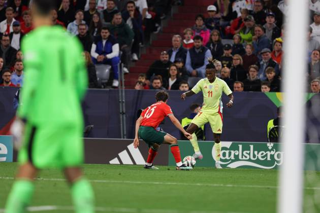 UEFA Nations League 2025 final Portugal Vs Spain in Munich, Germany - 08 Jun 2025 Nico Williams of Spain seen in action during the UEFA Nations League 2025 final match between Portugal and Spain at Munich Football Arena. Final score Portugal 5 : 3 Spain on penalties Munich Germany Copyright: xMohammadxJavadxAbjoushakx xSOPAxImagesx MJ_A1913