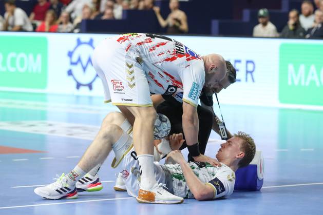 14 06 2025, xtgx, Handball, EHF Champions League semi-final 2, FC Barcelona SC Magdeburg v l Gisli Thorgeir Kristjansson Magdeburg, 10 injured Injury Cologne