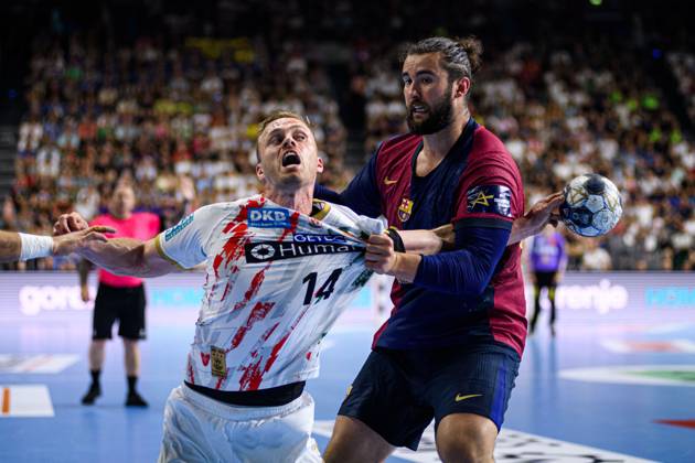 COLOGNE, GERMANY - 14 JUNE, 2025: Omar Ingi.Magnusson, Luis Diogo Sousa Frade - The match of TruckScout24 EHF FINAL4 Barca vs SC Magdeburg at Lanxess Arena.  Copyright: xVITALIIxKLIUIEVx