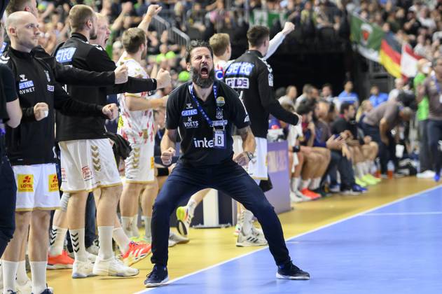 Cheering coach Bennet WIEGERT MD Handball Champions League Final Four 2025, semi-final, FC Barcelona Barca SC Magdeburg MD , on 14 06 2025 in Cologne Germany Â