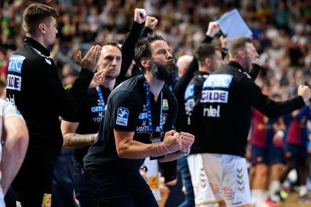 Cologne, Germany Handball EHF CL Final 4 Semi-Final Barca SC Magdeburg Coach Bennet Wiegert Magdeburg Jubel Freude Emotion Cologne Lanxess Arena North Rhine-Westphalia Germany