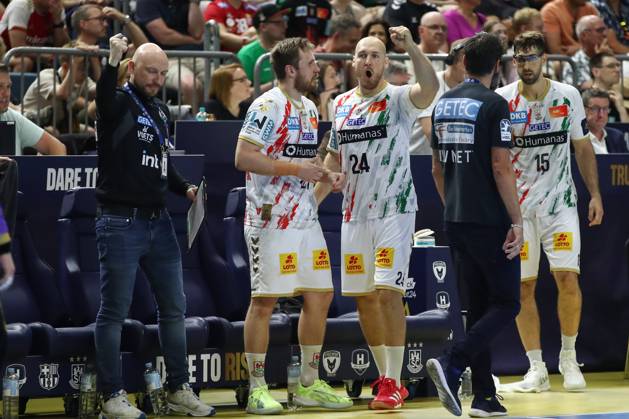 14 06 2025, xgox,handball, EHF Champions League semi-final 2, FC Barcelona SC Magdeburg v l Christian O Sullivan Magdeburg, 24 jubel, Torjubel, jubelt ueber das Tor, celebrate the goal, celebration Koeln