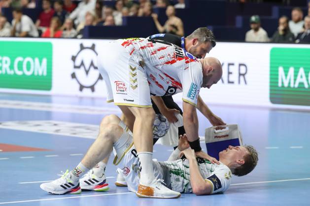 14 06 2025, xtgx, Handball, EHF Champions League semi-final 2, FC Barcelona SC Magdeburg v l Gisli Thorgeir Kristjansson Magdeburg, 10 injured Injury Cologne