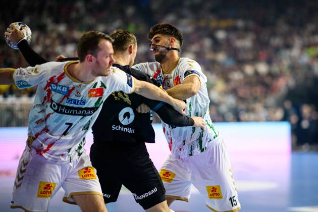 COLOGNE, GERMANY - 15 JUNE, 2025: Antonio Serradilla Cuenca, Mijajlo Marsenic - The final match of TruckScout24 EHF FINAL4 Fuchse Berlin vs SC Magdeburg at Lanxess Arena.  Copyright: xVITALIIxKLIUIEVx