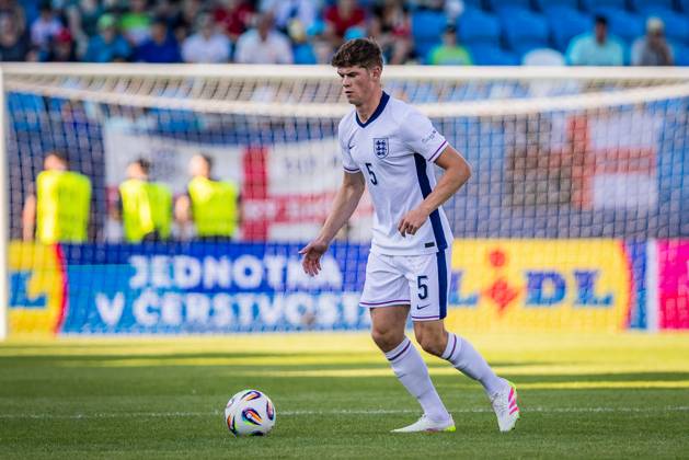 ENGLAND U21, U 21 - SLOVENIA U21 Charlie Cresswell of England during the UEFA European Under-21 Championship 2025 Group B football match between England U21 and Slovenia U21. Stadium Nitra Arena, Nitra, Slovakia, June 15, 2025. Photo by Branislav Racko Copyright: xx 080A3310