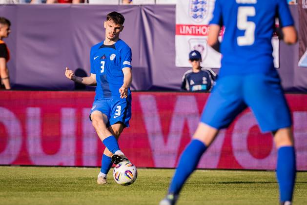 ENGLAND U21, U 21 - SLOVENIA U21 Srdan Kuzmic of Slovenia during the UEFA European Under-21 Championship 2025 Group B football match between England U21 and Slovenia U21. Stadium Nitra Arena, Nitra, Slovakia, June 15, 2025. Photo by Branislav Racko Copyright: xx 080A3669