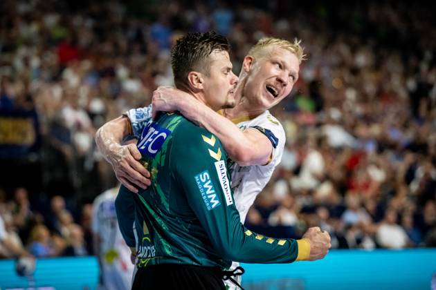 Handball Cologne 15 06 2025 EHF Final4 2025 Champions League Championsleague Final Füchse Berlin SC Magdeburg Hernandez Ferrer Sergey Magdeburg, TW, No 01 Jensen Magnus Saugstrup Magdeburg, No 23 jubel