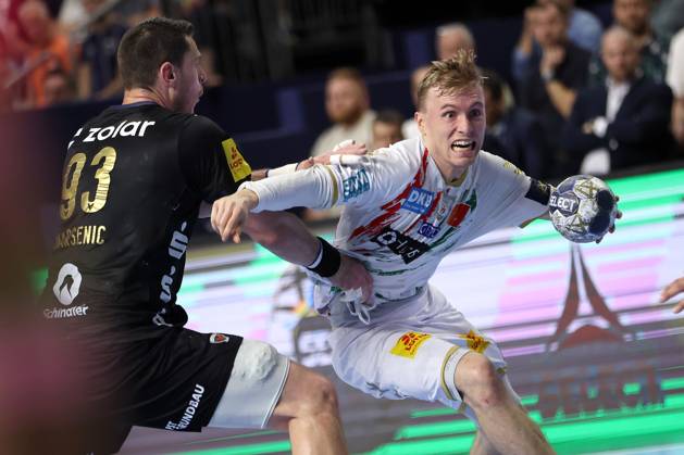 15 06 2025, Handball, Final TruckScout24 EHF FINAL4, LANXESS arena Cologne, Füchse Berlin SC Magdeburg Gisli Kristjansson Magdeburg 10 vs Mijajlo Marsenic Fuechse Berlin 93 North Rhine-Westphalia Germany