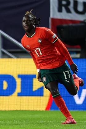 June 14, 2025, Trenczyn, Slovakia: Geovany Quenda of Portugal celebrates after scoring a goal during the UEFA UNDER21 Championship Slovakia 2025 match between Portugal and Poland at Stadion na Sihoti. FInal Score; Portugal 5:0 Poland. Trenczyn Slovakia - ZUMAs197 20250614_aab_s197_116 Copyright: xGrzegorzxWajdax