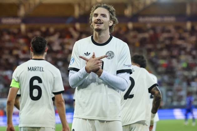 Nick Woltemade Germany celebrates after scoring his teams second goal, UEFA European Under 21 Championship 2025 Semi Final, Germany v France, Košicka futbalova arà na, June 25, 2025 in Košice, Slovakia Photo by Marco Steinbrenner DeFodi Images Nick Woltemade Germany celebrates after scoring his teams second goal, UEFA European Under 21 Championship 2025 Semi Final, Germany v France, Košicka futbalova arà na, June 25, 2025 in Košice, Slovakia Photo by Marco Steinbrenner DeFodi Images