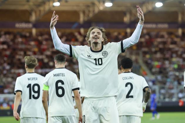 Nick Woltemade Germany celebrates after scoring his teams second goal, UEFA European Under 21 Championship 2025 Semi Final, Germany v France, Košicka futbalova arà na, June 25, 2025 in Košice, Slovakia Photo by Marco Steinbrenner DeFodi Images Nick Woltemade Germany celebrates after scoring his teams second goal, UEFA European Under 21 Championship 2025 Semi Final, Germany v France, Košicka futbalova arà na, June 25, 2025 in Košice, Slovakia Photo by Marco Steinbrenner DeFodi Images