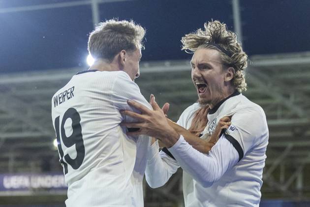 UEFA European Under-21 Championship, semi-final Germany France 25 06 2025 Nick Woltemade Germany, 10 cheers after his goal with Nelson Weiper Germany, 19 during the UEFA European Under-21 Championship semi-final match Germany France, on 25 06 2025, Kosice Football Arena, Kosice, Slovakia Copyright: xBEAUTIFULxSPORTS Meuselx