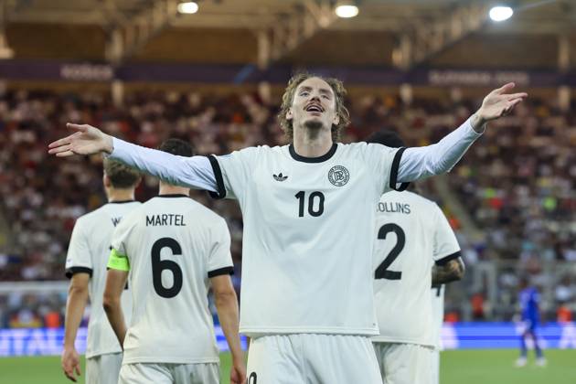 Nick Woltemade Germany celebrates after scoring his teams second goal, UEFA European Under 21 Championship 2025 Semi Final, Germany v France, Košicka futbalova arà na, June 25, 2025 in Košice, Slovakia Photo by Marco Steinbrenner DeFodi Images Nick Woltemade Germany celebrates after scoring his teams second goal, UEFA European Under 21 Championship 2025 Semi Final, Germany v France, Košicka futbalova arà na, June 25, 2025 in Košice, Slovakia Photo by Marco Steinbrenner DeFodi Images