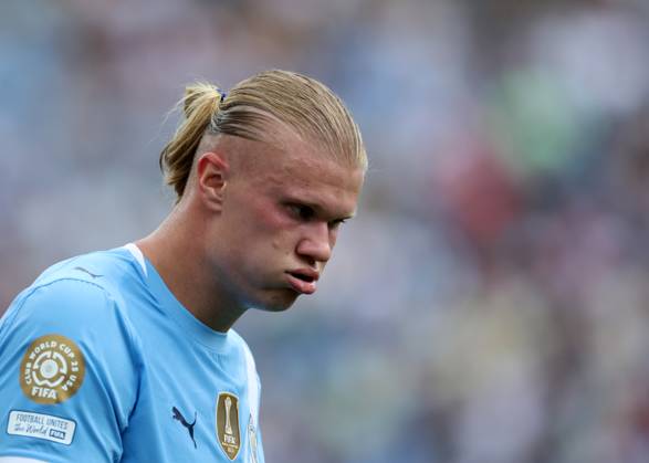 Orlando, USA, 26th June 2025. Erling Haaland of Manchester City during the Juventus vs Manchester City FIFA Club World Cup match at Camping World Stadium, Orlando. Picture credit should read: David Klein Sportimage EDITORIAL USE ONLY. No use with unauthorised audio, video, data, fixture lists, club league logos or live services. Online in-match use limited to 120 images, no video emulation. No use in betting, games or single club league player publications. SPI_249_DK_Juventus_Man_City SPI-3993-0260