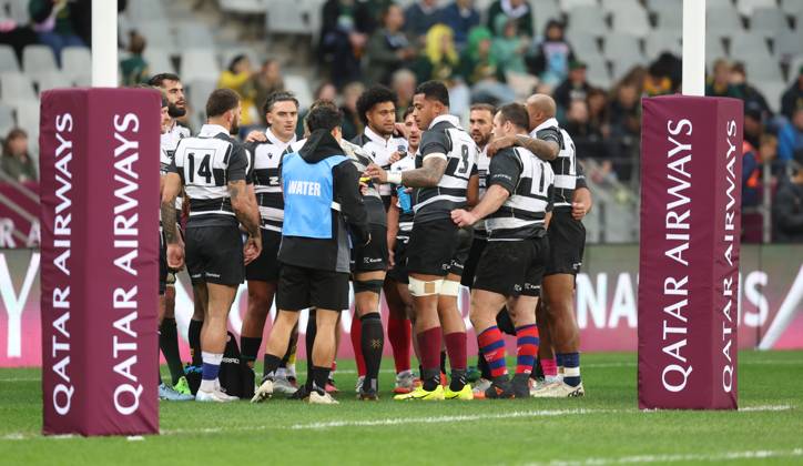 Qatar Airways Cup, DHL Stadium, Cape Town, South Africa 29 6 2025 South Africa vs Barbarians A view of a Barbarians huddle A view of a Barbarians huddle 29 6 2025  Copyright: x INPHO StevexHaagxSports Darrenx SH195393