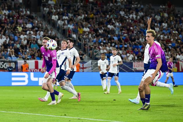 BRATISLAVA - Nick Woltemade of Germany U21, U 21 Jay Stansfield of England U21, Jarell Quansah of England U21, Nelson Weiper of Germany U21 (l-r) at the National Football Stadium during the Under-21 European Championship, EM, Europameisterschaft final between Young England and Young Germany. ANP Hollandse Hoogte UEFA European Under-21 Championship 2025 Final 2024 25 xVIxANPxSportx xGerritxvanxKeulenxIVx 530647564 originalFilename: 530647564.jpg