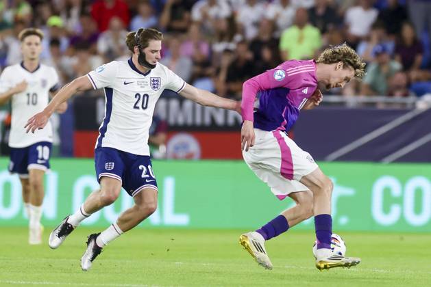 Alex Scott England and Nick Woltemade Germany battle for the ball, UEFA European Under 21 Championship 2025 Final, England v Germany Final, National Football Stadium on June 28, 2025 in Bratislava, Slovakia Photo by Marco Steinbrenner DeFodi Images Alex Scott England and Nick Woltemade Germany battle for the ball, UEFA European Under 21 Championship 2025 Final, England v Germany Final, National Football Stadium, June 28, 2025 in Bratislava, Slovakia Photo by Marco Steinbrenner DeFodi Images
