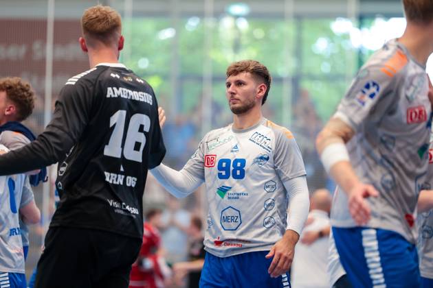 29 06 2025, 2 Handball Bundesliga, Catch-up match, TuSEM Essen Dessau Rosslauer HV 06, Yannick Marcos Pust Dessau Rosslauer HV 06 cheers, Essen Sporthalle Am Hallo NRW Germany xRHR PHOTO DEx Copyright: DennisxEwert RHR-FOTOx RHR-FOTO DE