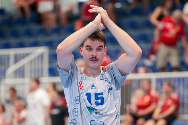 29 06 2025, 2 Handball Bundesliga, Catch-up match, TuSEM Essen Dessau Rosslauer HV 06, Marcel Nowak Dessau Rosslauer HV 06 cheers, Essen Sporthalle Am Hallo NRW Germany xRHR PHOTO DEx Copyright: DennisxEwert RHR-FOTOx RHR-FOTO DE