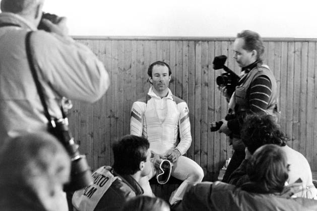 850210 Alpine skiing, World Championships Ingemar Stenmark, Sweden depressed after breaking in giant slalom  Copyright: BILDBYRAN BB850210BB024