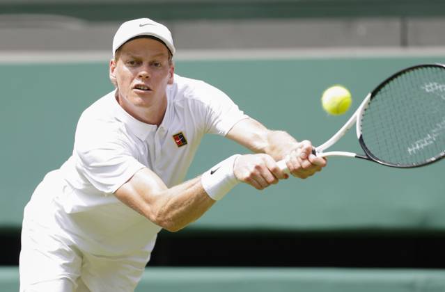 Tennis: Wimbledon championships Jannik Sinner of Italy plays against compatriot Luca Nardi in the men s singles first round at the Wimbledon tennis tournament in London on July 1, 2025.  A14AA0004697788P