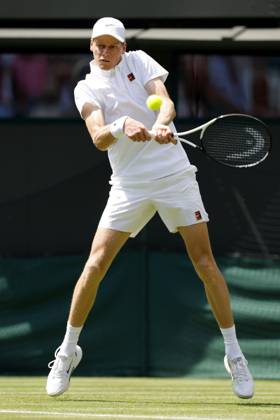 Tennis: Wimbledon championships Jannik Sinner of Italy plays against compatriot Luca Nardi in the men s singles first round at the Wimbledon tennis tournament in London on July 1, 2025.  A14AA0004697789P