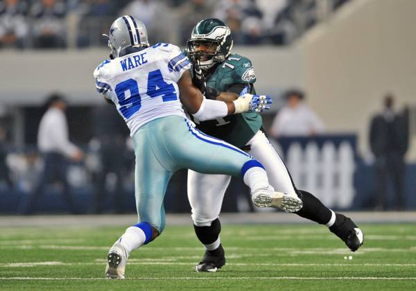 Dec 24th, 2011 .Philadelphia Eagles tackle Jason Peters (71) battles against Dallas Cowboys outside linebacker DeMarcus Ware (94) during the game between the Philadelphia Eagles and the Dallas Cowboys at Cowboy Stadium in Arlington, TX.. .Manny Flores CSM Copyright: xMannyxFloresx