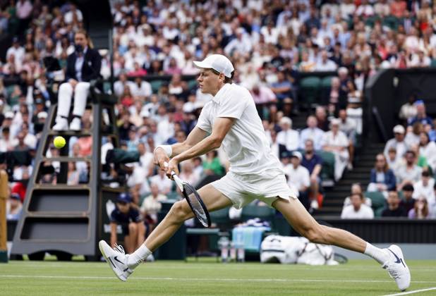 Tennis: Wimbledon championships Jannik Sinner of Italy plays against Pedro Martinez of Spain in the men s singles third round at the Wimbledon tennis tournament in London on July 5, 2025.  A14AA0004703935P