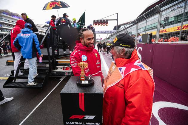 F1 - BRITISH GRAND PRIX 2025 HAMILTON Lewis (gbr), Scuderia Ferrari SF-25, portrait and LEGO Marshal Award during the Formula 1 Qatar Airways British Grand Prix 2025, 12th round of the 2025 FIA Formula One World Championship, WM, Weltmeisterschaft from July 4 to 6, 2025 on the Silverstone Circuit, in Silverstone, United Kingdom - SilverstoneUnited Kingdom Copyright: xEricxAlonsox