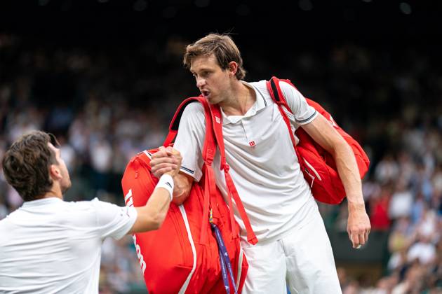2025-07-06 Wimbledon 2025 LONDON, ENGLAND - JULY 6: Nicolas Jarry of Chile, Cameron Norrie of Great Britain, discussion after the match during Wimbledon 2025 at All England Lawn Tennis & Croquet Club on July 6, 2025 in London, England. London All England Lawn Tennis & Croquet Club England Content not available for redistribution in The Netherlands directly or indirectly through any third parties. Copyright: xMarleenxFouchierx